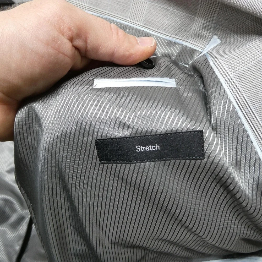 Hugo Boss BOSS Blazer Mens 42L 52 Gray Plaid Stretch Suit Jacket The James3